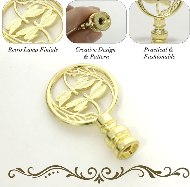 OMOBANU Dragonfly Lamp Finial Decorative Gold Finials for Lamps, Dragonfly Knobs Screw Cap for Lamps Shade Holder, Bracket Harp Top, Replacement Lamp Toppers Screw Cap (2.68 Inch Tall) - Image 2
